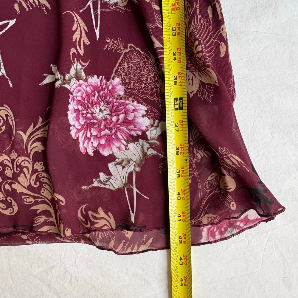 Burgundy Floral Chiffon Midi Dress Y2K Forever 21 - Size Small - Picture 5 of 6